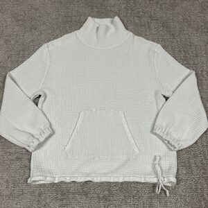 Faherty Echo Thermal Mock Neck Pullover Top Womens Large Ivory Organic Cotton